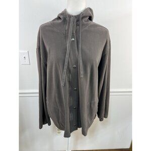 Eileen Fisher Button Down Jersey Sweatshirt Cotton Jacket Hooded Long Classic XL